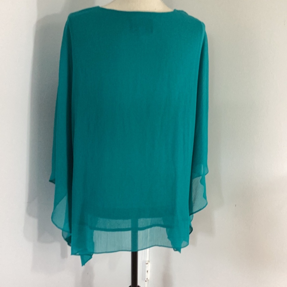 VTG BOB MACKIE WEARABLE ART SZ LARGE TEAL BATWING TOP BLOUSE SEQUINS EMBROIDERY - Picture 9 of 9